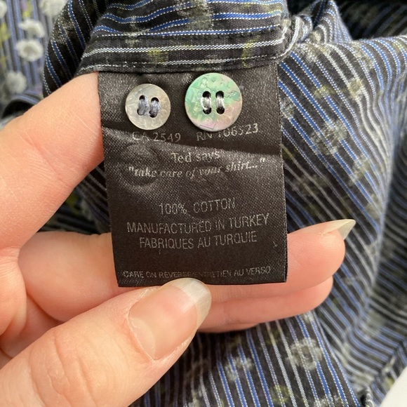 Ted Baker Men's Floral Sz 3 US M Flip Cuff Button Down Long Sleeve Shirt Spring - Picture 11 of 12